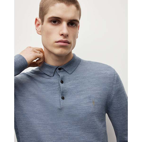 Allsaints Australia Mens Mode Merino Polo Sweatshirt Blue AU75-562